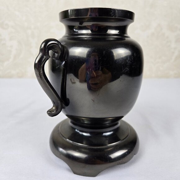 Japanese Bronze Double Handled Vase Snow Capped Mt Fuji Etching Vintage - Picture 4 of 14